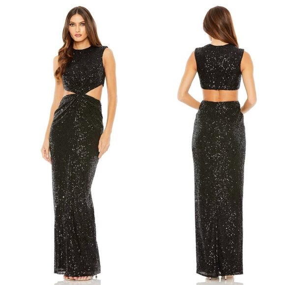 Ieena for Mac Duggal Sequin Twist Front Cutout Column Gown - Picture 1 of 8